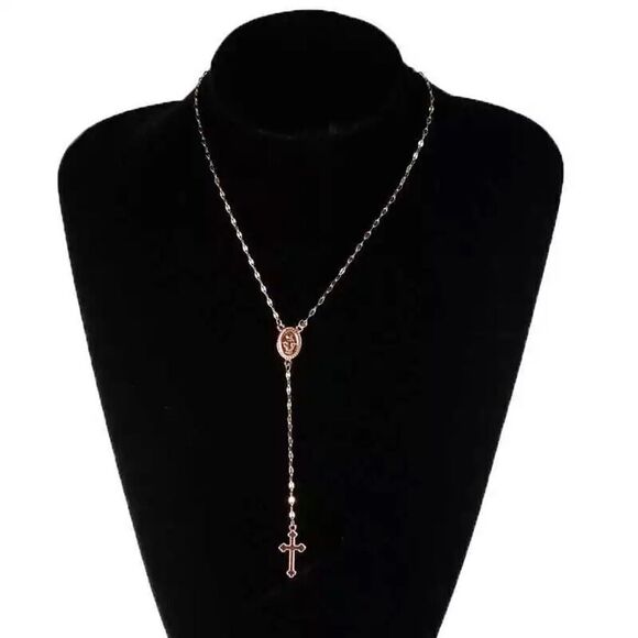 Jewelry - B172 WOMENS GOLD TONE CRUCIFIX AND VIRGIN MARY PENDANTS ROSARY CHAIN NECKLACE